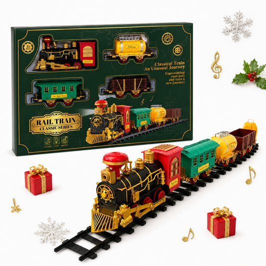 Classic Electric Train Set with Light, Sound & Smoke – 4-Piece Railway Toy