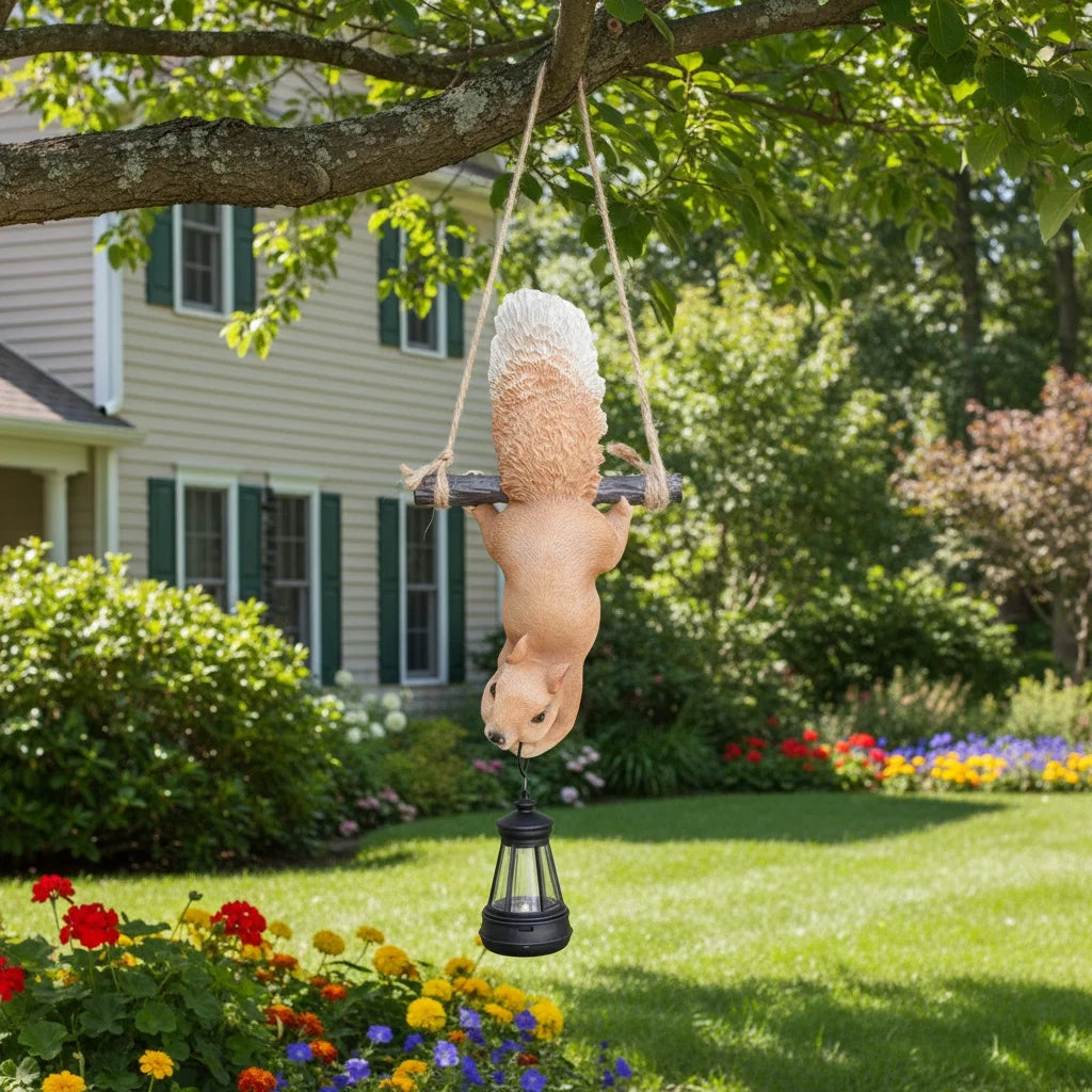 Hanging Squirrel Solar Lantern Garden Statue Whimsical Tree Decor - product image 5