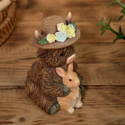 Cute Highland Cow Holding Bunny Figurine for Easter Spring Garden Decor - product image 6