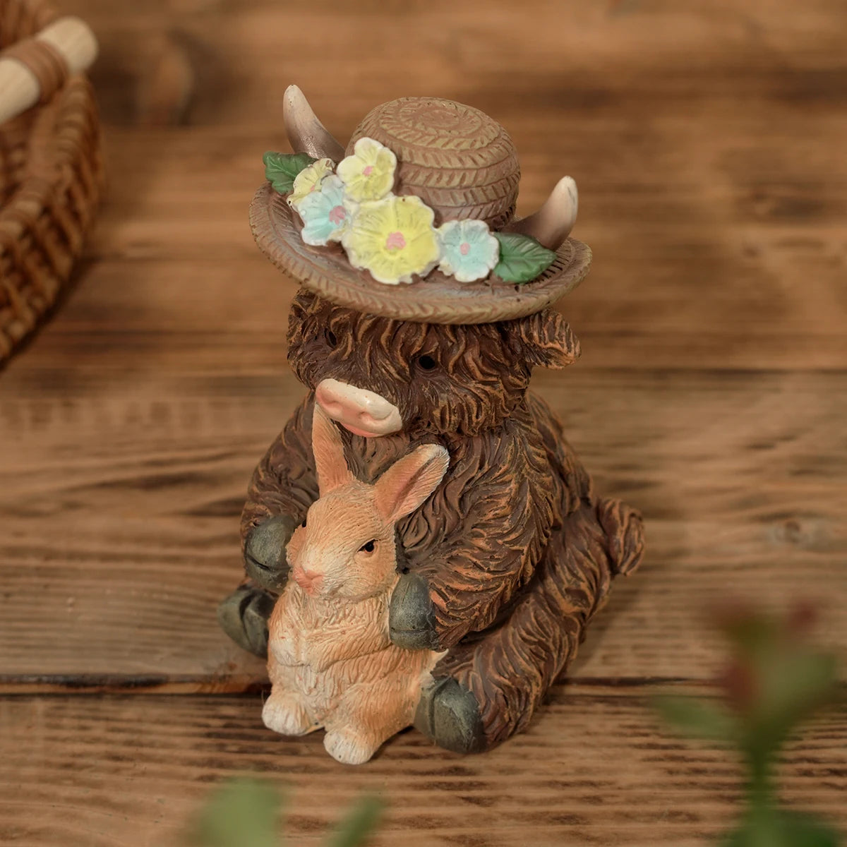 Cute Highland Cow Holding Bunny Figurine for Easter Spring Garden Decor - product image 5