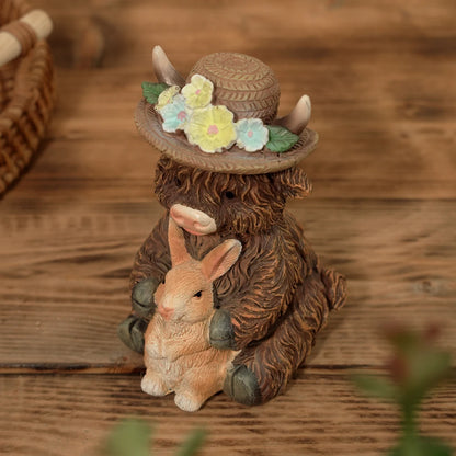 Cute Highland Cow Holding Bunny Figurine for Easter Spring Garden Decor - product image 5