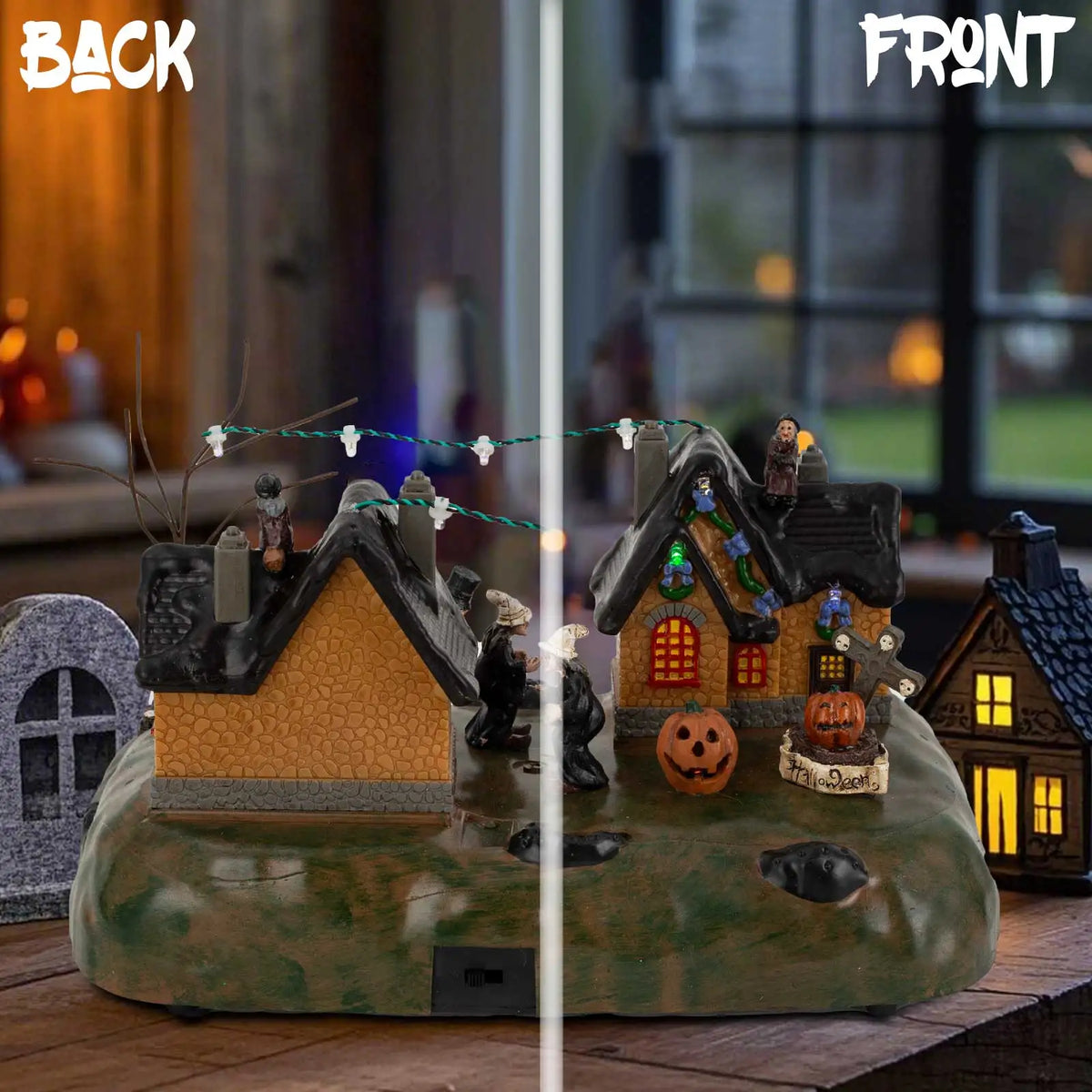 Halloween Musical Village with Moving Seesaw Skeletons & LED Lights - product image 4