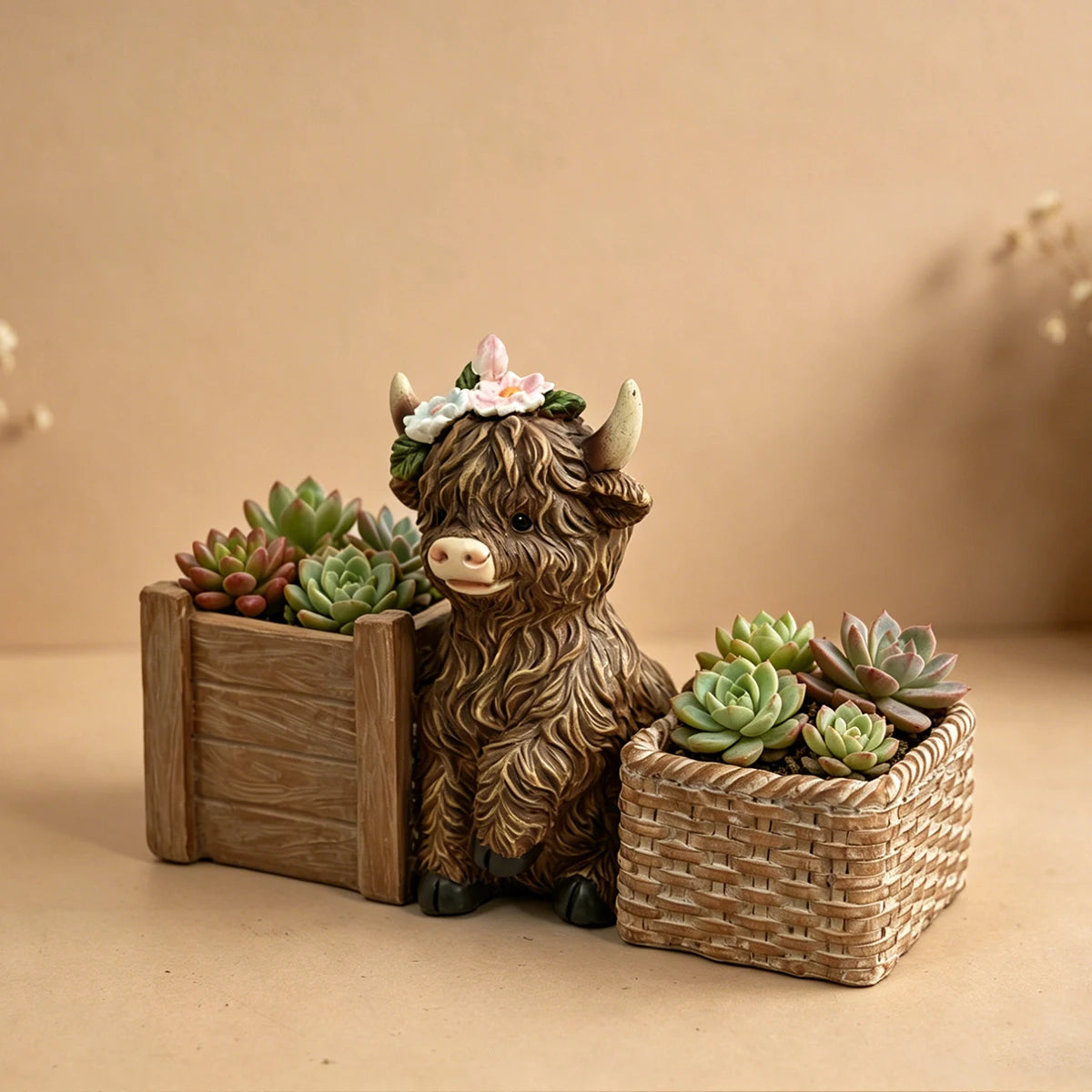 Cute Highland Cow Succulent Planter Resin Flower Pot for Home & Garden Decor - product image 3