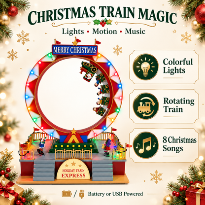 Christmas train roller coaster dimensions with lights, train motion, 8 Christmas songs and AA or USB power