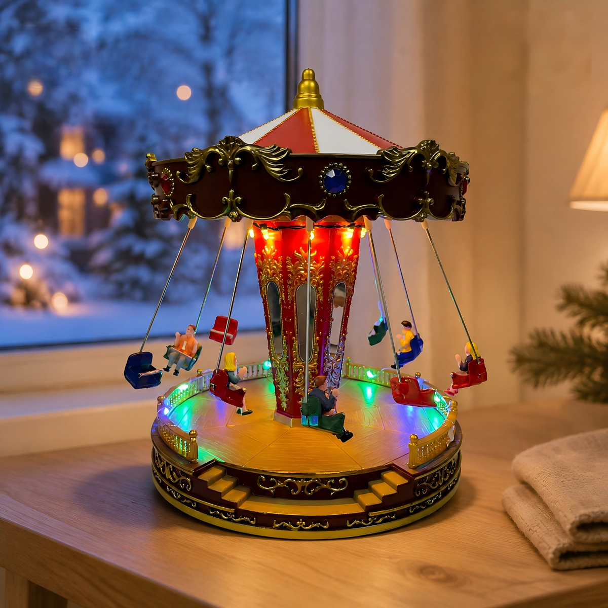 Christmas Village Carousel Lighted Musical Rotating Swing Ride Decoration - product image 5