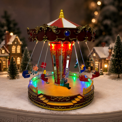 Christmas Village Carousel Lighted Musical Rotating Swing Ride Decoration - product image 6